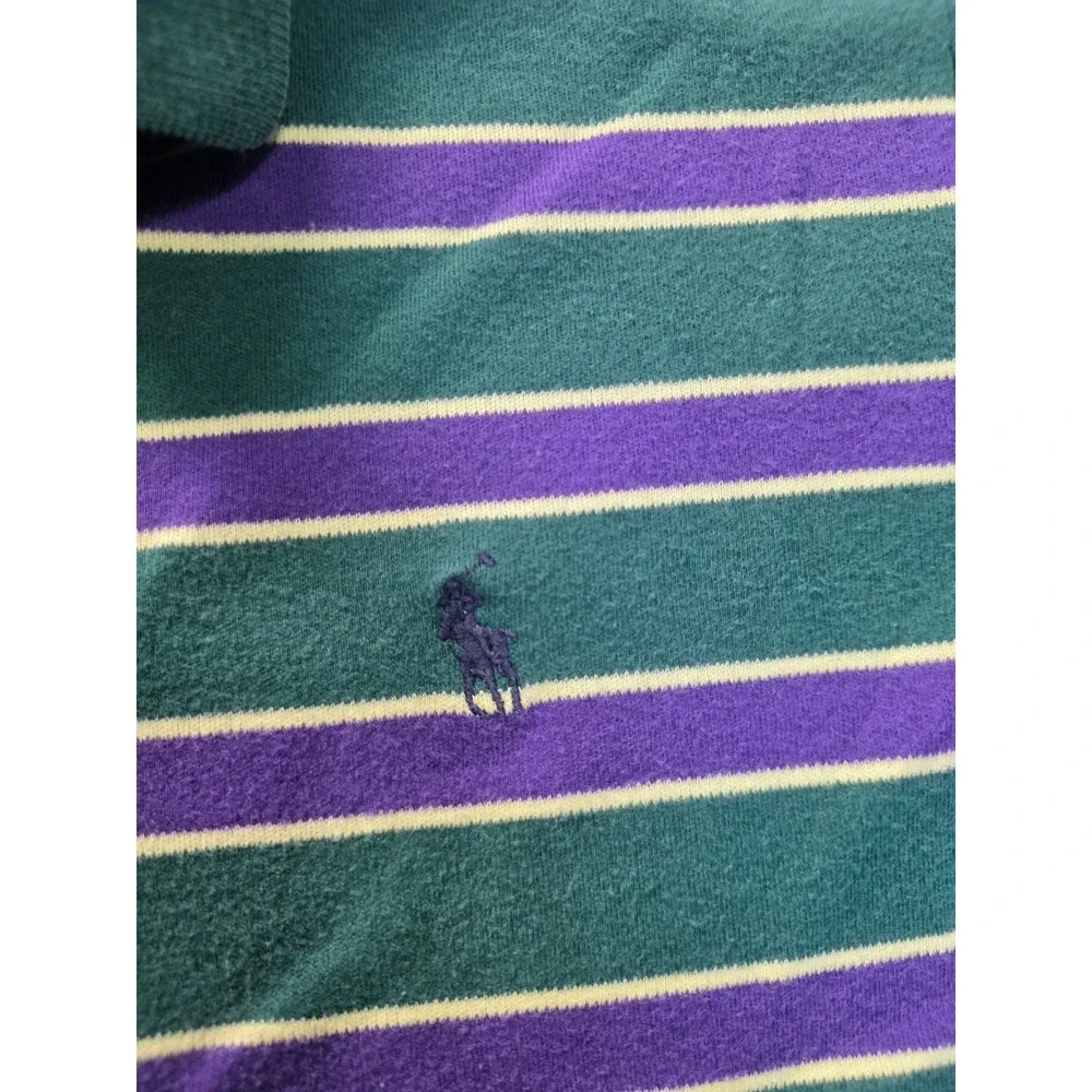 Polo Ralph Lauren Mens Striped Polo Shirt Green Purple Yellow‎ Size L S/S